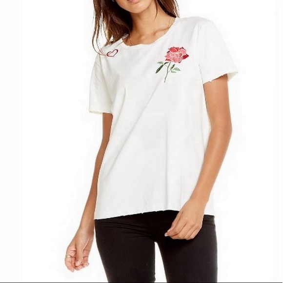 Chaser Rosey Love embroidered distressed tee M